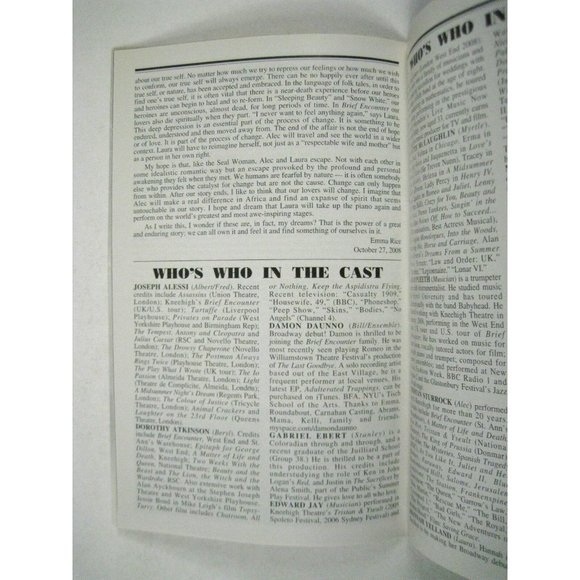 Brief Encounter Playbill 2010 Studio 54 Opening Night September 28 Ticket Alessi - Picture 8 of 11